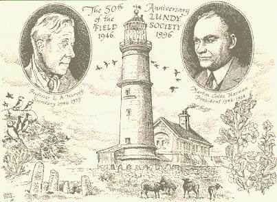 Postcard drawn by John Dyke in 1996 to celebrate
50 years of the LFS. Showing Leslie Harvey on the left,
Martin Coles Harman on the right and the Old Light in
the centre.
